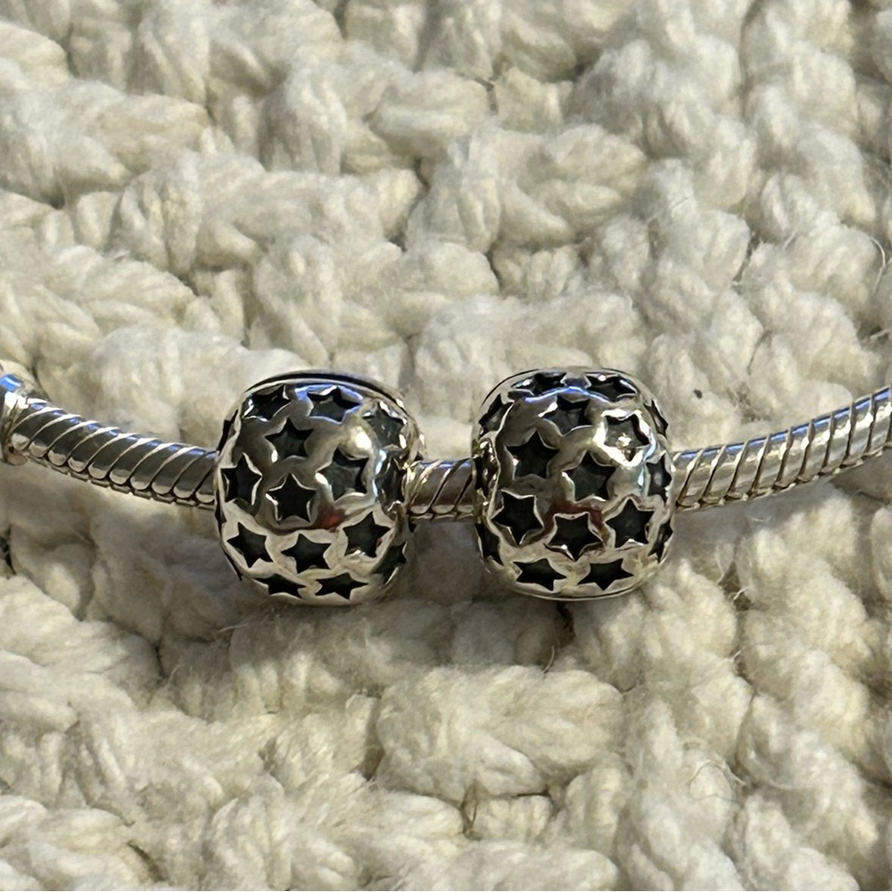 Two Authentic Retired Pandora Silver Star Clip Charms